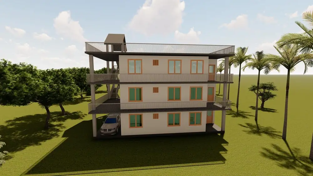Residential front view design with energy-efficient architecture